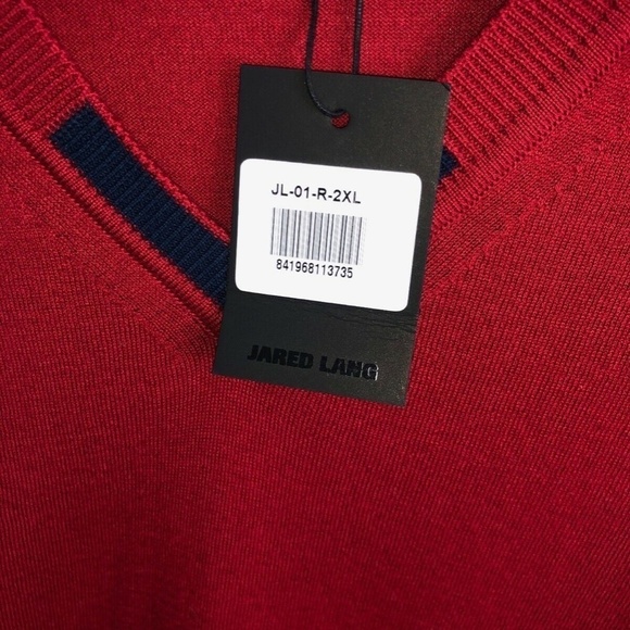 NWT Jared Lang Men's V Neck Sweater XXLarge Red Knit Pullover Cotton - Picture 3 of 8